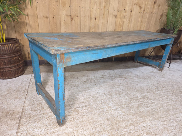 Vintage Rustic Blue Indian Solid Wooden Hallway Bench Console Table