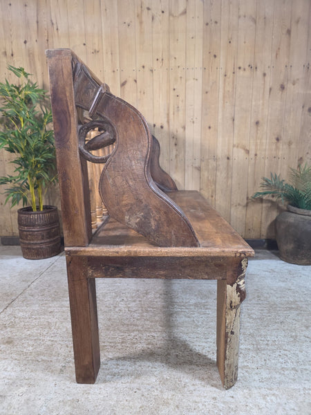 Vintage Reclaimed Indian Hand Carved  Solid Wooden Bench Seat