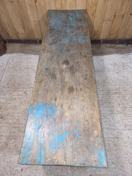 Vintage Rustic Blue Indian Solid Wooden Hallway Bench Console Table