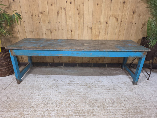 Vintage Rustic Blue Indian Solid Wooden Hallway Bench Console Table