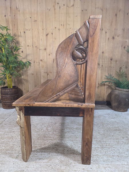 Vintage Reclaimed Indian Hand Carved  Solid Wooden Bench Seat