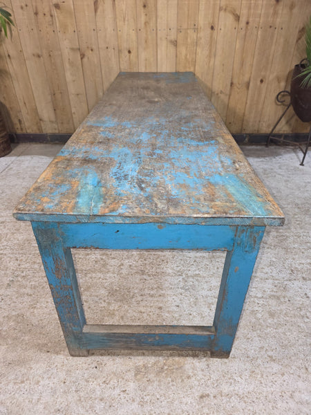 Vintage Rustic Blue Indian Solid Wooden Hallway Bench Console Table
