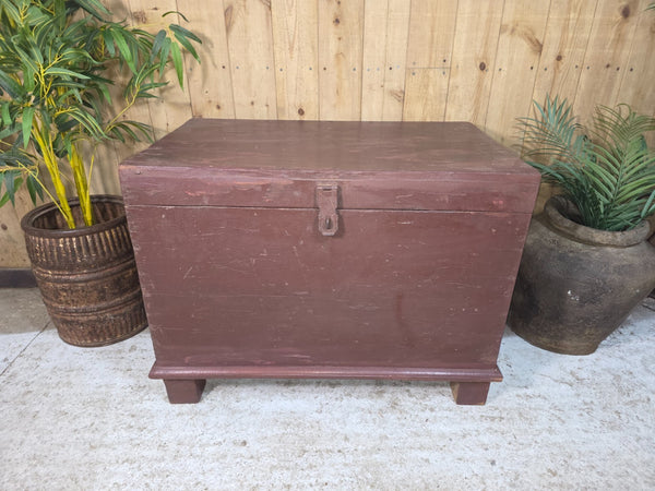 Vintage Reclaimed Rustic Indian Solid Wooden Blanket Box Chest Trunk Ottoman
