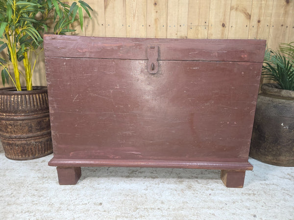 Vintage Reclaimed Rustic Indian Solid Wooden Blanket Box Chest Trunk Ottoman