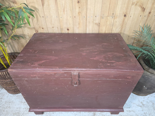 Vintage Reclaimed Rustic Indian Solid Wooden Blanket Box Chest Trunk Ottoman
