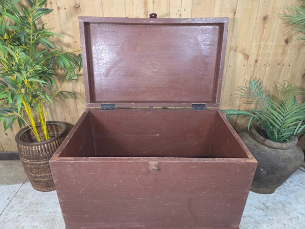 Vintage Reclaimed Rustic Indian Solid Wooden Blanket Box Chest Trunk Ottoman