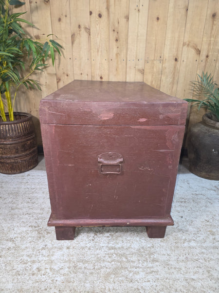 Vintage Reclaimed Rustic Indian Solid Wooden Blanket Box Chest Trunk Ottoman