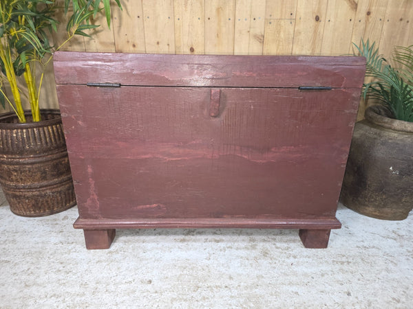 Vintage Reclaimed Rustic Indian Solid Wooden Blanket Box Chest Trunk Ottoman
