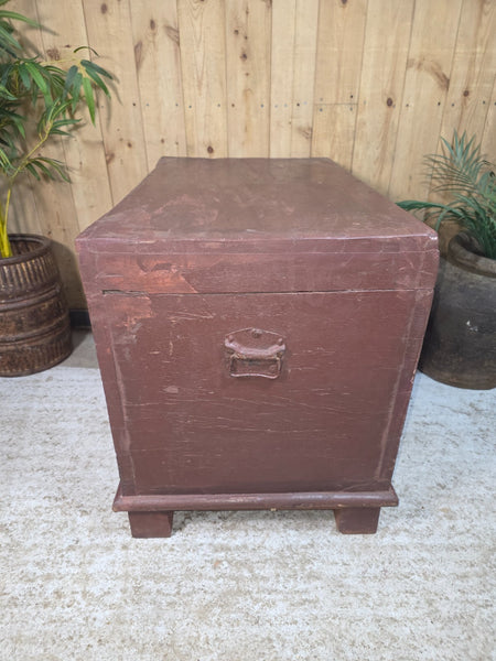 Vintage Reclaimed Rustic Indian Solid Wooden Blanket Box Chest Trunk Ottoman