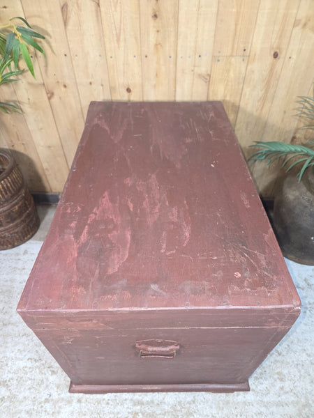 Vintage Reclaimed Rustic Indian Solid Wooden Blanket Box Chest Trunk Ottoman