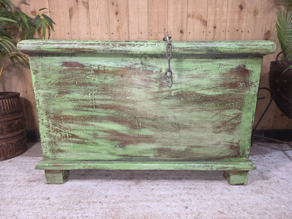 Antique Indian Colonial Rustic Solid Wooden Merchants Trunk Chest Storage Box