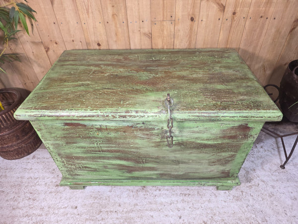 Antique Indian Colonial Rustic Solid Wooden Merchants Trunk Chest Storage Box