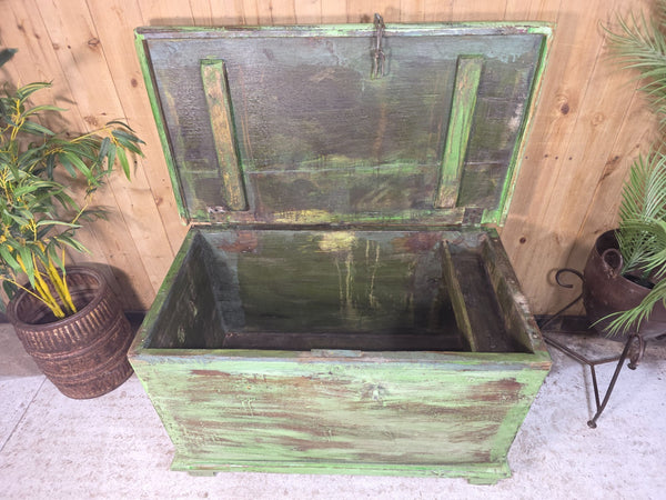 Antique Indian Colonial Rustic Solid Wooden Merchants Trunk Chest Storage Box