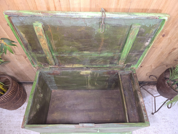 Antique Indian Colonial Rustic Solid Wooden Merchants Trunk Chest Storage Box