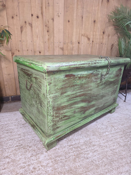 Antique Indian Colonial Rustic Solid Wooden Merchants Trunk Chest Storage Box
