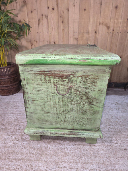Antique Indian Colonial Rustic Solid Wooden Merchants Trunk Chest Storage Box