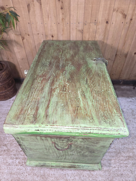 Antique Indian Colonial Rustic Solid Wooden Merchants Trunk Chest Storage Box