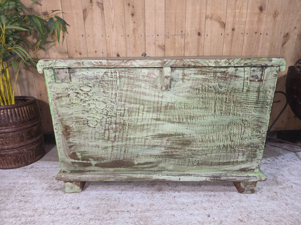 Antique Indian Colonial Rustic Solid Wooden Merchants Trunk Chest Storage Box