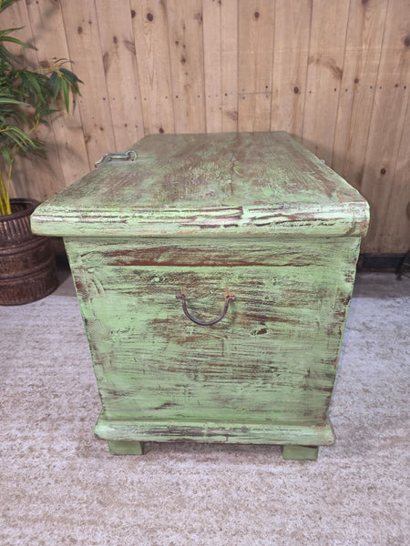 Antique Indian Colonial Rustic Solid Wooden Merchants Trunk Chest Storage Box