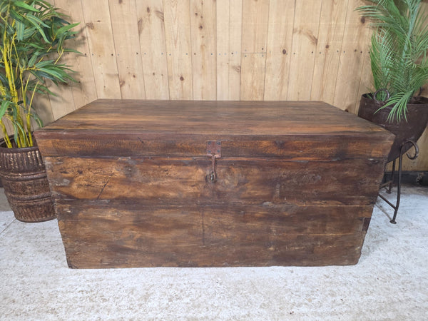 Vintage Reclaimed Rustic Indian Solid Wooden Blanket Box Chest Trunk Ottoman