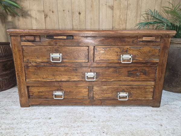 Antique Indian Solid Wooden Merchants Engineers Workman's Drawers Coffee Table