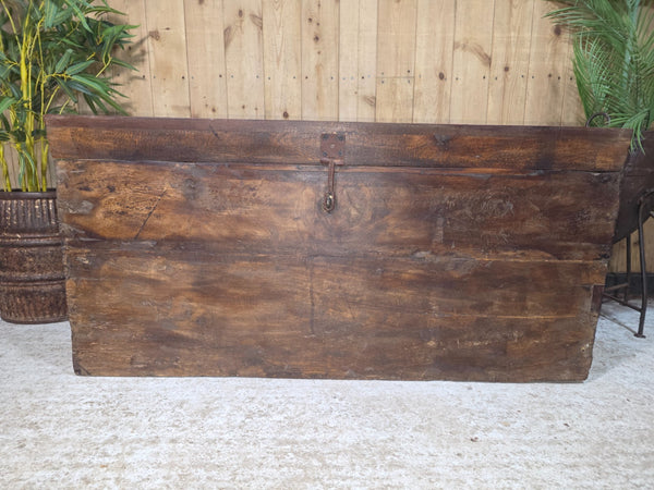 Vintage Reclaimed Rustic Indian Solid Wooden Blanket Box Chest Trunk Ottoman