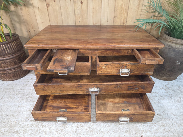 Antique Indian Solid Wooden Merchants Engineers Workman's Drawers Coffee Table