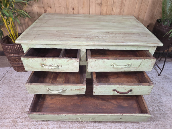 Antique Indian Solid Wooden Merchants Engineers Workman's Drawers Coffee Table
