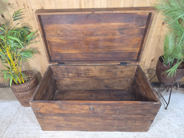 Vintage Reclaimed Rustic Indian Solid Wooden Blanket Box Chest Trunk Ottoman
