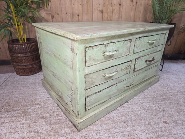 Antique Indian Solid Wooden Merchants Engineers Workman's Drawers Coffee Table