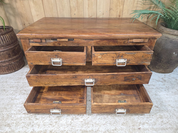 Antique Indian Solid Wooden Merchants Engineers Workman's Drawers Coffee Table