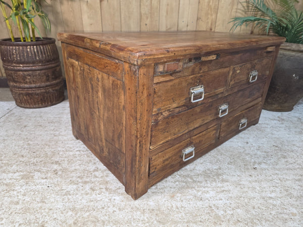 Antique Indian Solid Wooden Merchants Engineers Workman's Drawers Coffee Table