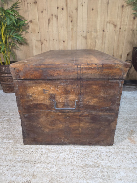 Vintage Reclaimed Rustic Indian Solid Wooden Blanket Box Chest Trunk Ottoman