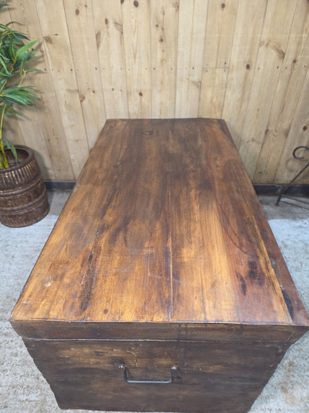 Vintage Reclaimed Rustic Indian Solid Wooden Blanket Box Chest Trunk Ottoman