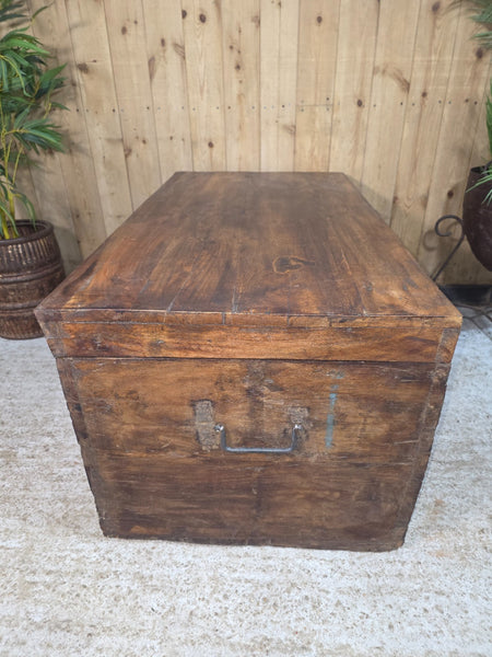 Vintage Reclaimed Rustic Indian Solid Wooden Blanket Box Chest Trunk Ottoman