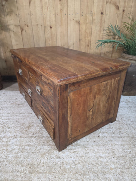 Antique Indian Solid Wooden Merchants Engineers Workman's Drawers Coffee Table