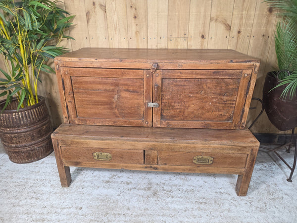 Antique Indian Colonial Rustic Teak Wooden Tv Unit Display Stand Console Table