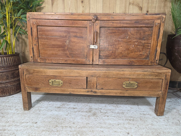 Antique Indian Colonial Rustic Teak Wooden Tv Unit Display Stand Console Table