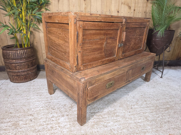 Antique Indian Colonial Rustic Teak Wooden Tv Unit Display Stand Console Table