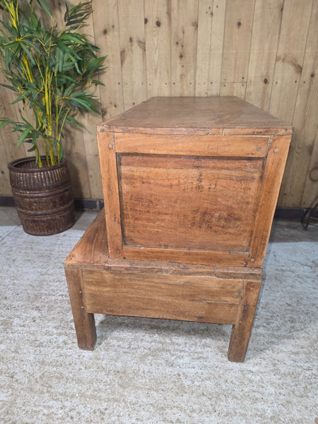 Antique Indian Colonial Rustic Teak Wooden Tv Unit Display Stand Console Table