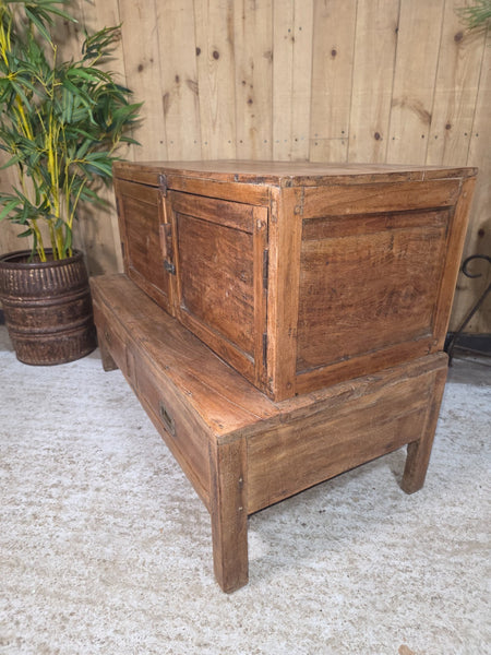 Antique Indian Colonial Rustic Teak Wooden Tv Unit Display Stand Console Table