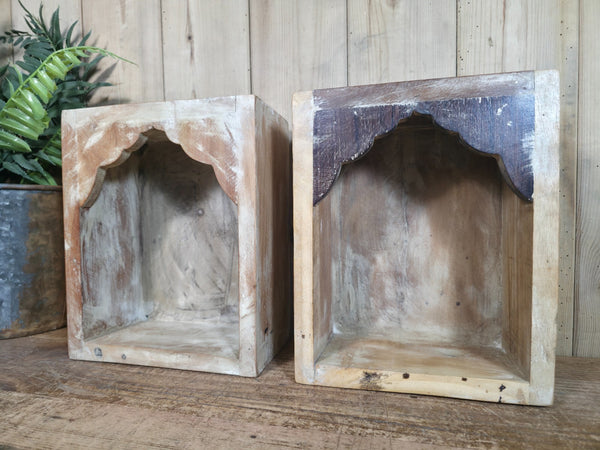 Vintage Rustic Reclaimed Indian Wooden Arched Temple Shelf Wall Display Shelves