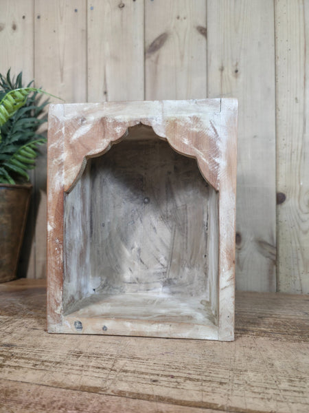 Vintage Rustic Reclaimed Indian Wooden Arched Temple Shelf Wall Display Shelves