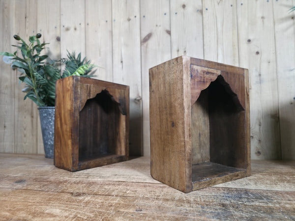 Vintage Rustic Reclaimed Indian Wooden Arched Temple Shelf Wall Display Shelves