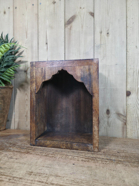 Vintage Rustic Reclaimed Indian Wooden Arched Temple Shelf Wall Display Shelves