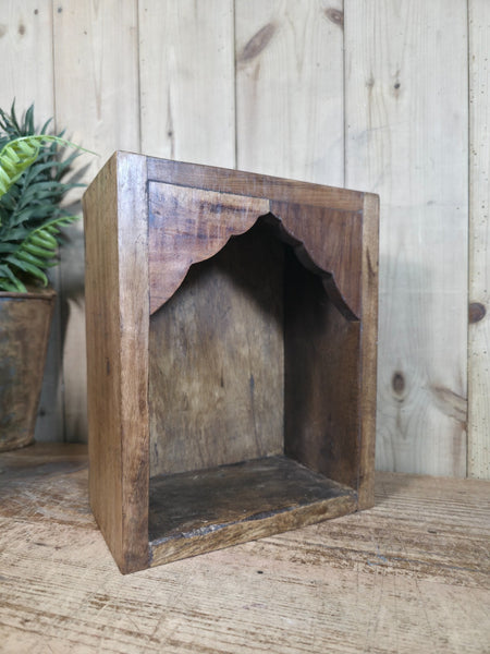 Vintage Rustic Reclaimed Indian Wooden Arched Temple Shelf Wall Display Shelves