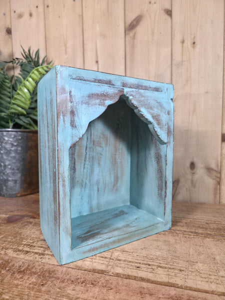 Vintage Rustic Reclaimed Indian Wooden Arched Temple Shelf Wall Display Shelves