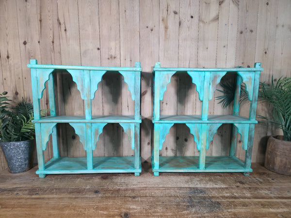 Vintage Reclaimed Indian Solid Wooded Arched Temple Wall Display Shelf Shelves