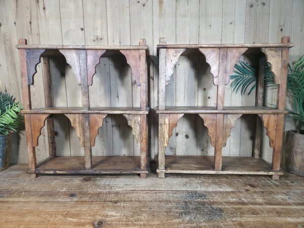 Vintage Reclaimed Indian Solid Wooded Arched Temple Wall Display Shelf Shelves