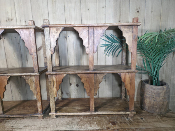 Vintage Reclaimed Indian Solid Wooded Arched Temple Wall Display Shelf Shelves